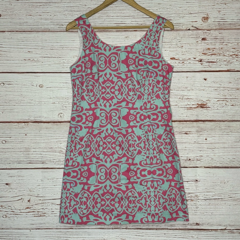 Kaeli Smith Annie Shift Dress in Hot Pink and Blue Print Sz 8